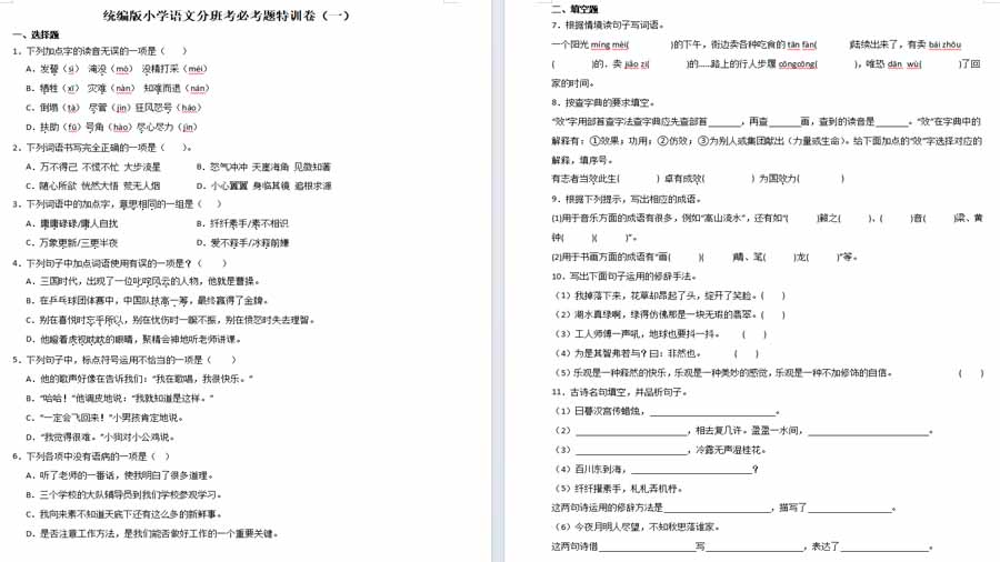 分班考必考题特训卷（一）2022-2023学年语文六年级下册（统编版）