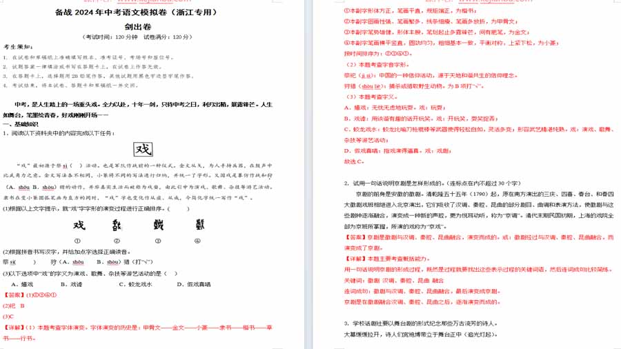 2024年中考语文模拟卷：剑出卷（解析版）