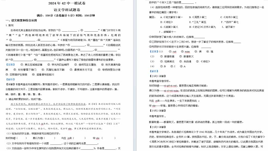 2024年安徽省合肥市第四十二中学中考一模语文试题（解析版）