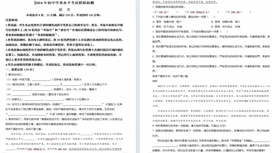 2024年广东省阳江市阳西县中考一模语文试题（原卷版）