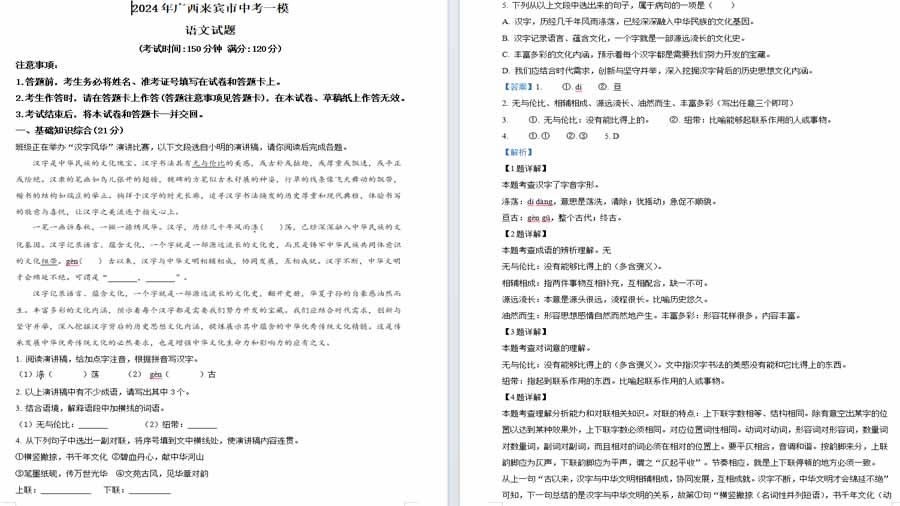 2024年广西来宾市中考一模语文试题（解析版）