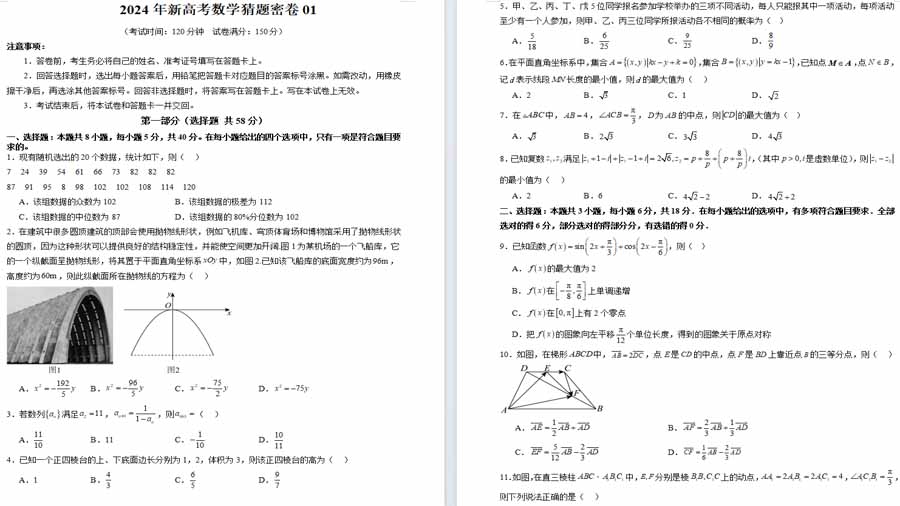 2024年新高考数学猜题密卷01（原卷版）
