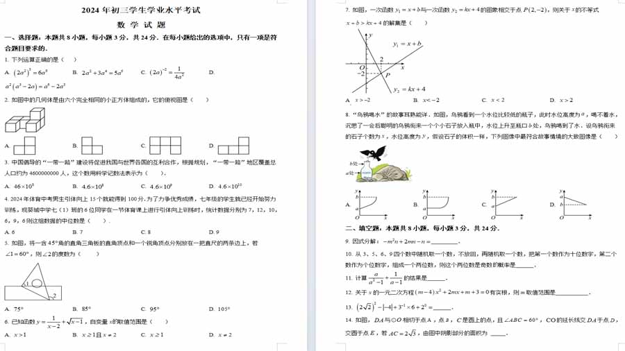 2024年宁夏中卫市部分学校中考数学模拟试题（原卷版）