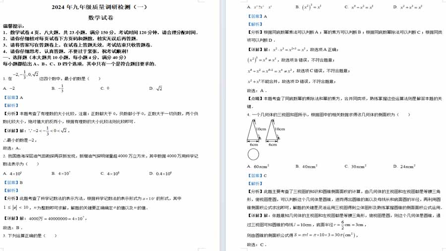 2024年安徽省合肥市蜀山区中考一模数学试题（解析版）