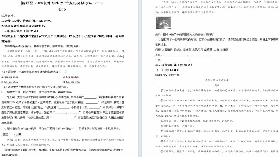 2024年河南省南阳市新野县中考一模语文试题（原卷版）