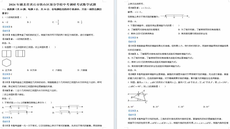 2024年湖北省黄石市铁山区部分学校中考模拟数学试题（解析版）
