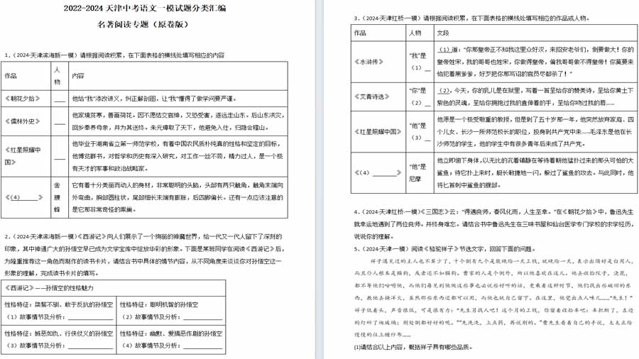 2022-2024年天津一模分类汇编：名著阅读专题（原卷版）