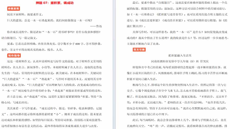 2024中考作文终极押题08：重积累 铸成功（命题+写作指导+范本）