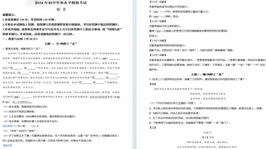 2024年山东省枣庄市山亭区中考一模语文试题（解析版）