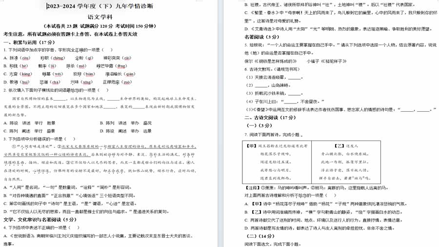 2024年辽宁省沈阳市大东区中考模拟语文试题（原卷版）