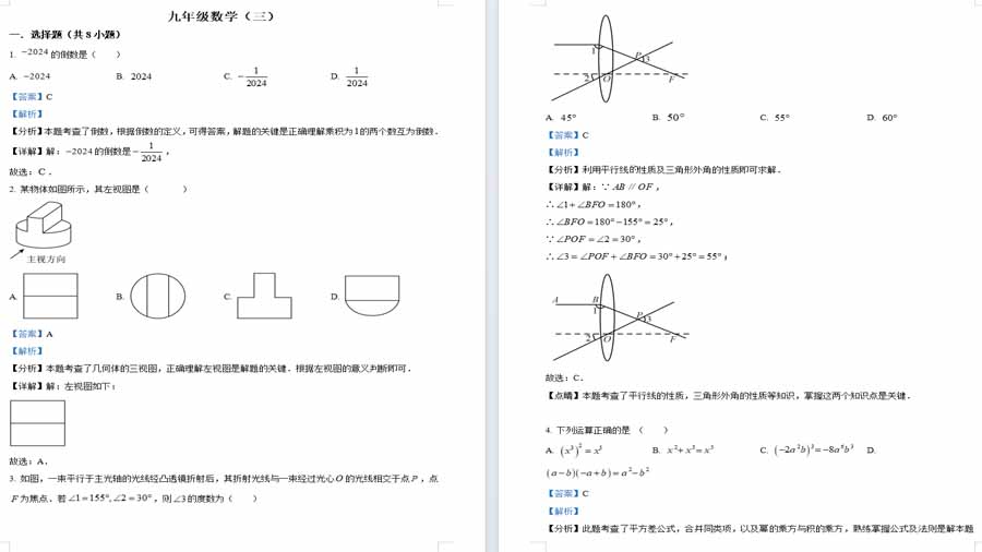2024年陕西省汉中市实验中学中考三模数学试题（解析版）