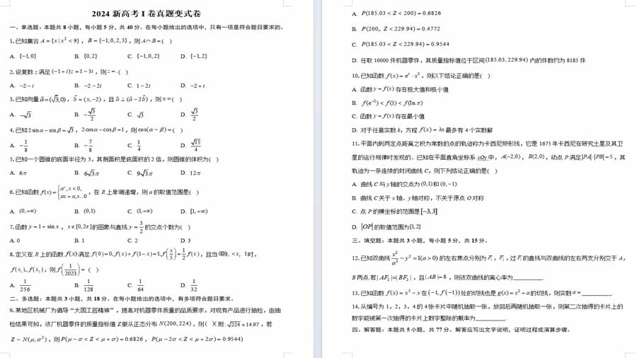 2024新高考I卷真题变式卷（1）（原卷版）