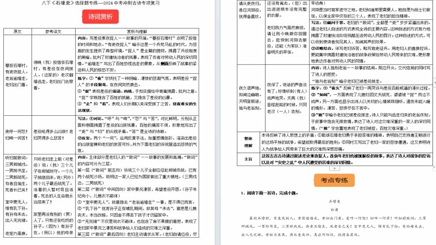 八下《石壕吏》选择题专练-冲刺2024年中考（统编版六册）（原卷版）5页