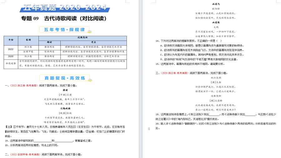 古代诗歌阅读（对比阅读）备战2025年高考语文（原卷版）