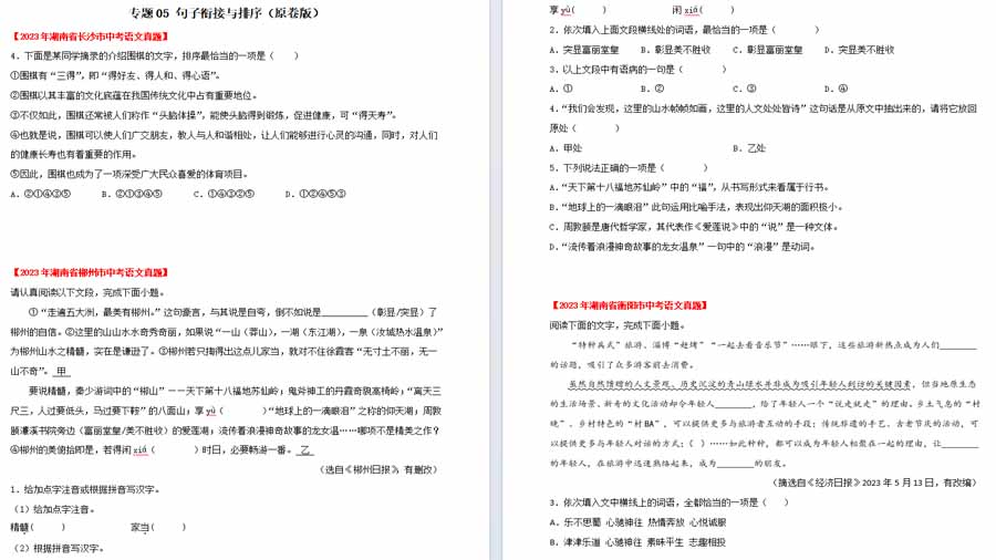 句子衔接与排序-2025年中考语文备考试题（原卷版）（湖南专用）