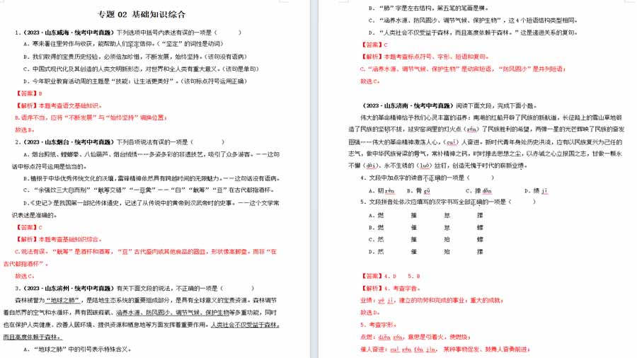 基础知识综合（解析版）2023年中考语文真题分项汇编（山东专用）