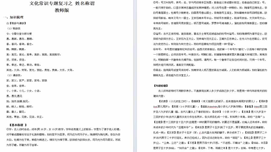 姓名称谓-2025年中考语文备考 教师版