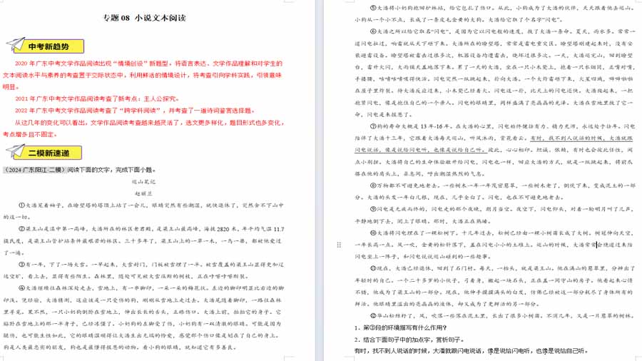 小说文本阅读-2024年中考语文二模试题分类汇编（广东专用）（解析版）