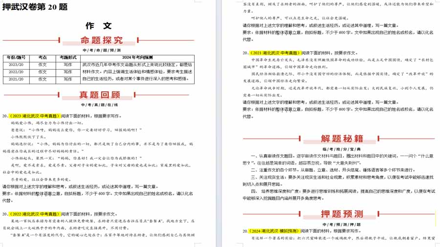 押武汉卷第20题（作文）（湖北武汉专用）（原卷版）