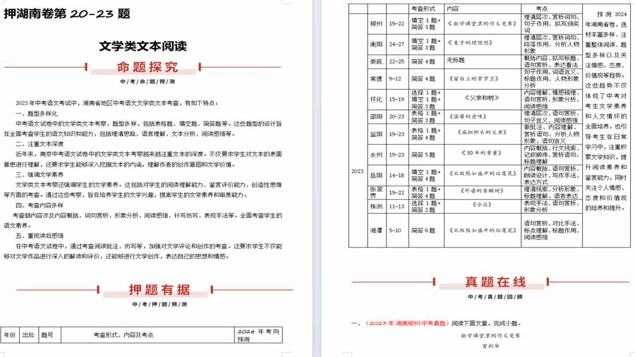 押湖南卷第20-23题（文学类文本阅读）2025年中考语文备考（原卷版）