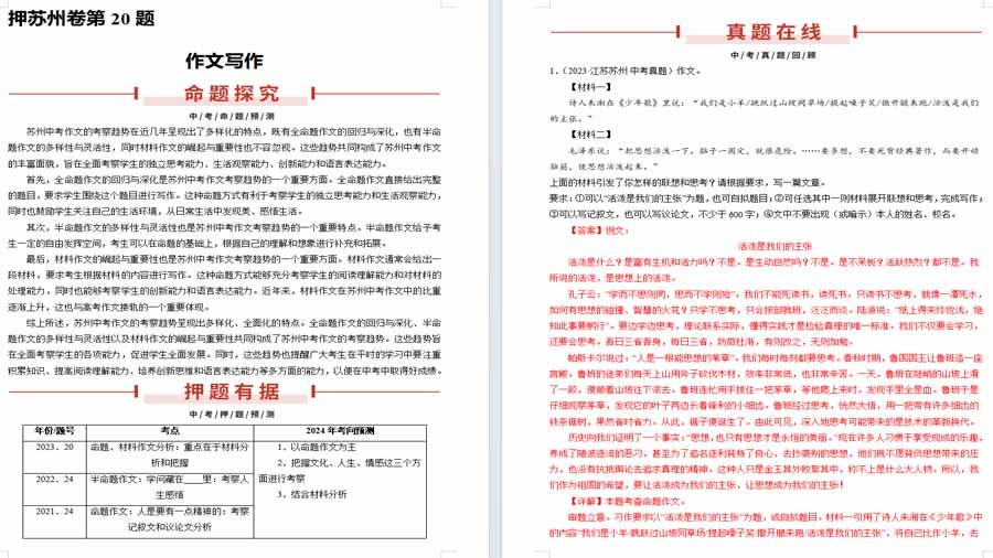 押苏州卷第20题 作文写作-2025年中考语文备考（解析版）