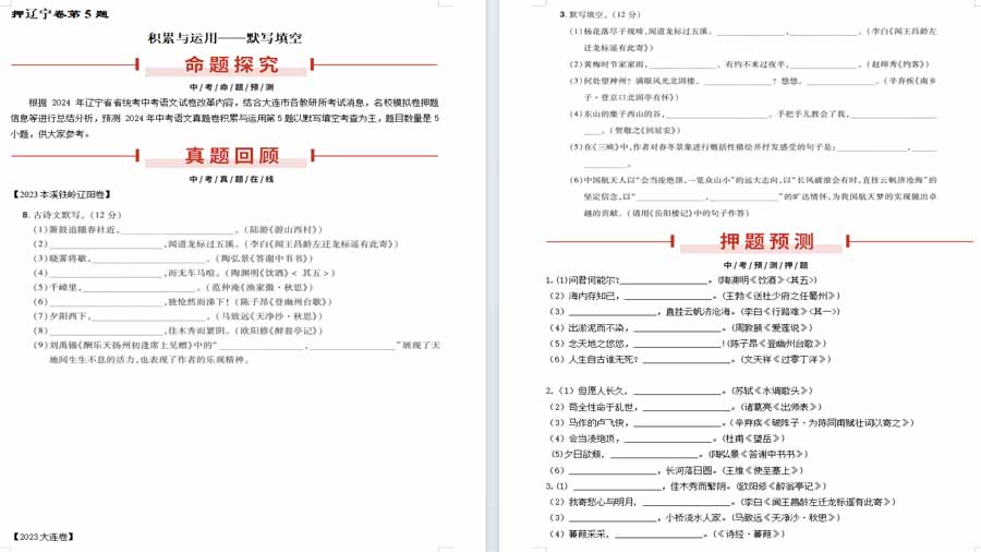 押辽宁卷第5题 积累与运用——古诗默写-2025年中考语文备考（原卷版）