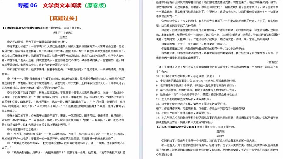 文学类文本阅读（专项突破）备战2024年中考语文（福建专用）（原卷版）