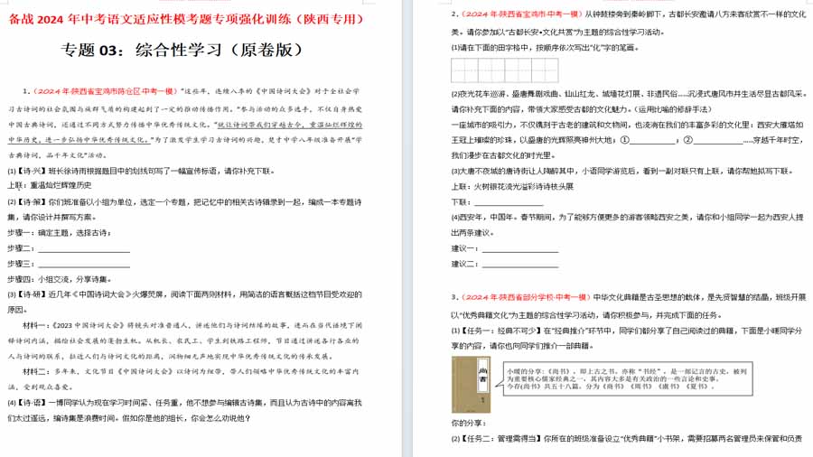 综合性学习（原卷版）备战2024年中考语文适应性模考题专项强化训练（陕西专用）