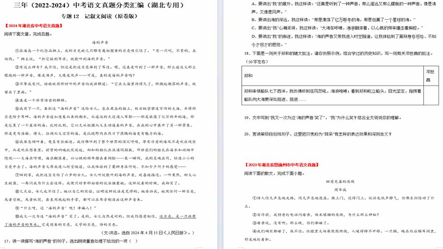 记叙文阅读-2025年中考语文备考试题分类汇编（原卷版）（湖北专用）
