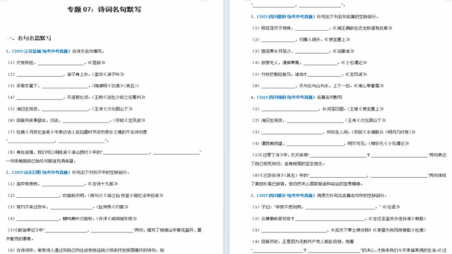 诗词名句默写-2025年中考语文备考试题（原卷版）