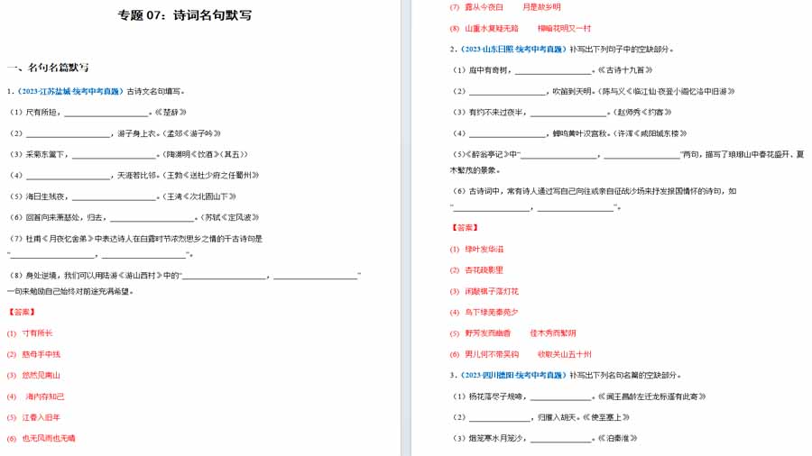 诗词名句默写-2025年中考语文备考试题（解析版）