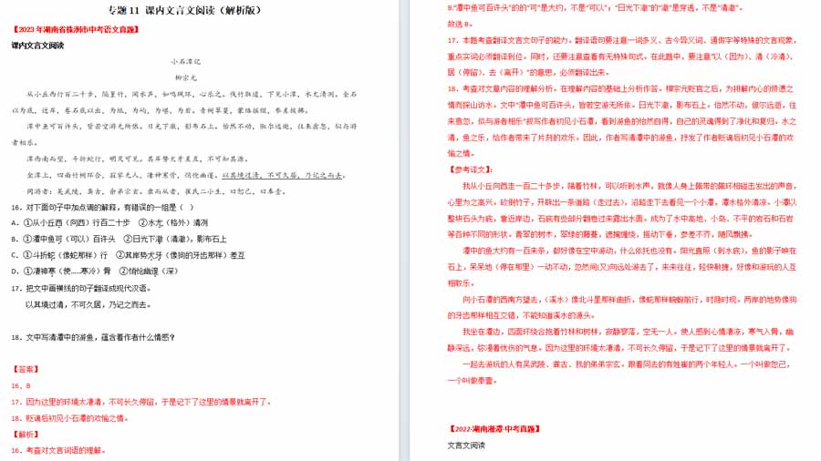 课内文言文阅读-2025年中考语文备考试题分类汇编（解析版）（湖南专用）
