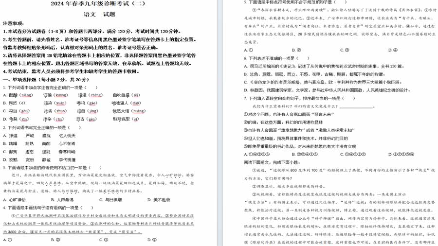 2024年四川省岳池县中考二模语文试题（原卷版）