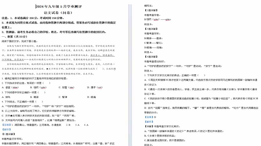 2024年新疆维吾尔自治区喀什地区中考一模语文试题（解析版）