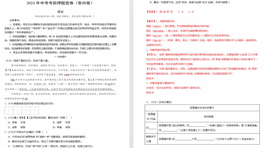 2024年语文中考试卷（泰州卷）（全解全析） (2)21页