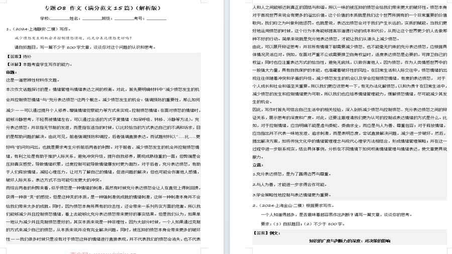 作文（满分范文15篇）（解析版）2024年高考语文二模试题分类汇编（上海专用）