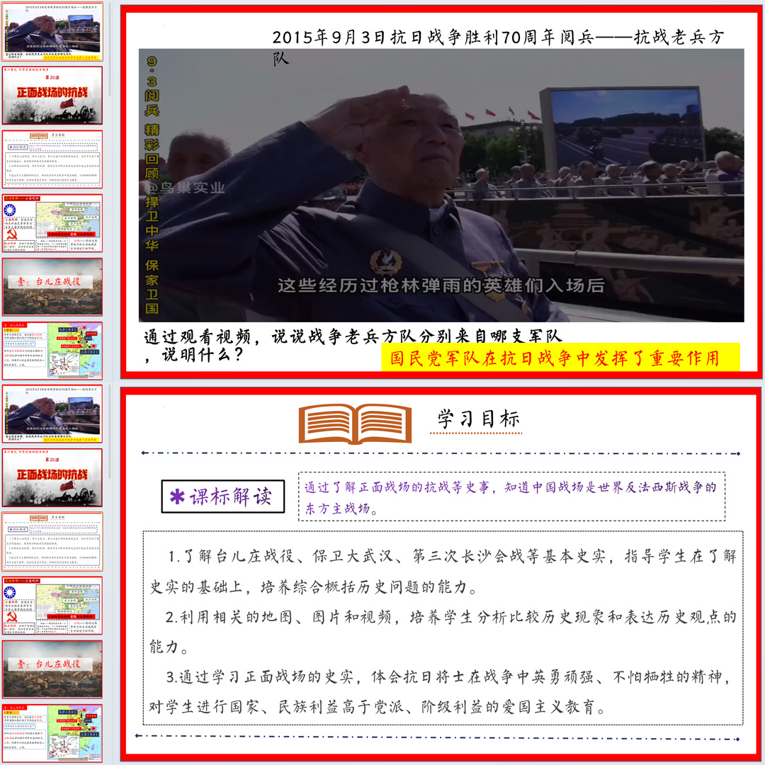 《正面战场的抗战》PPT课件精品课堂初中八年级上册历史第20课